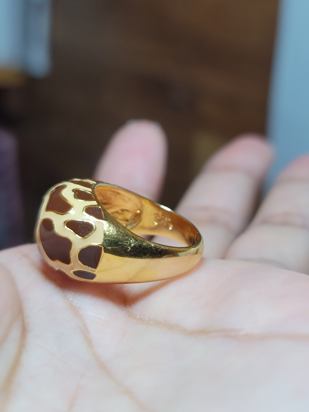 Joan Rivers Gold Ring with Brown Enamel Pattern #8